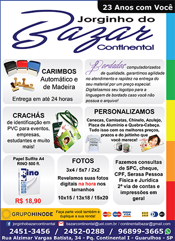 Bazar Continental - Papelaria em Geral com inmeros produtos  sua disposio com timos preos, excelentes para listas de material escolar, Carimbos, Bordados, Crachs e muito mais