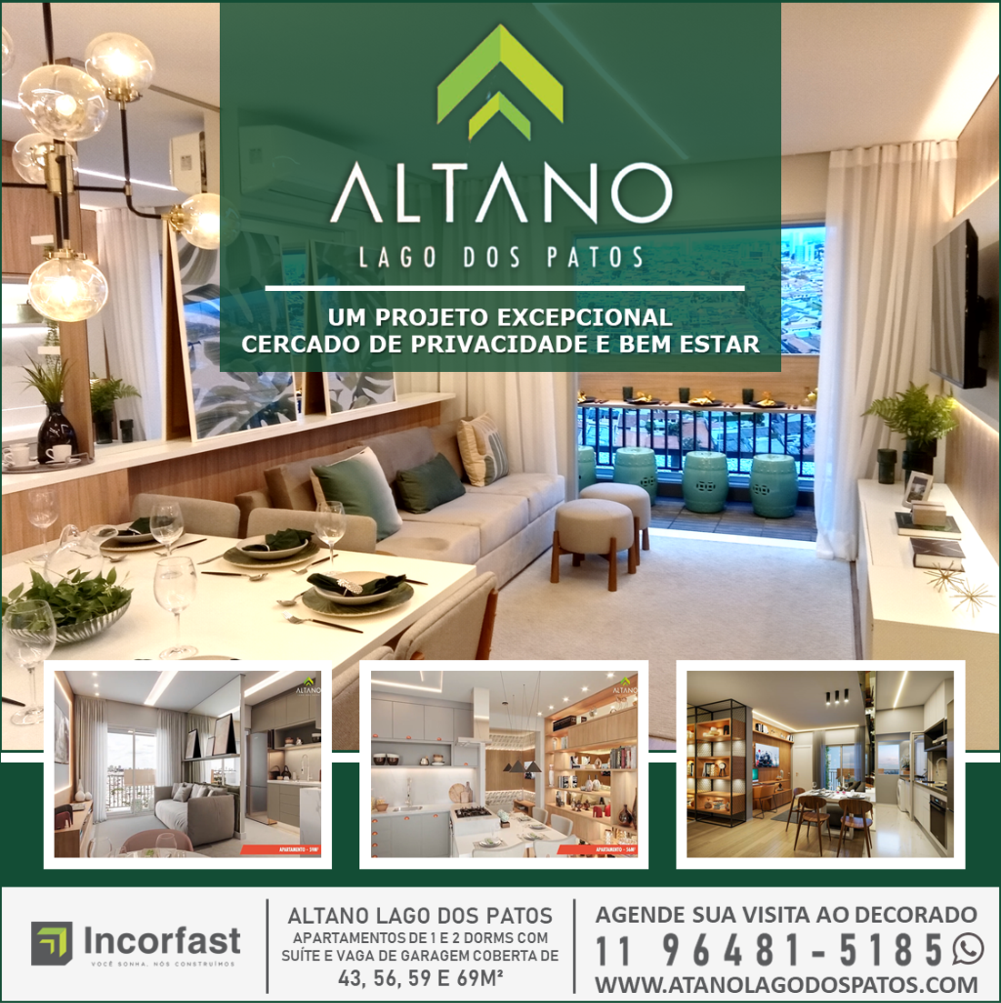 Altno Lago dos Patos - Aptos. de 43, 56, 59 e 69m  menos de 400m do Lago dos Patos e com mais de 35 itens de lazer, seurana e comodidade para voc e sua famlia aprovitarem