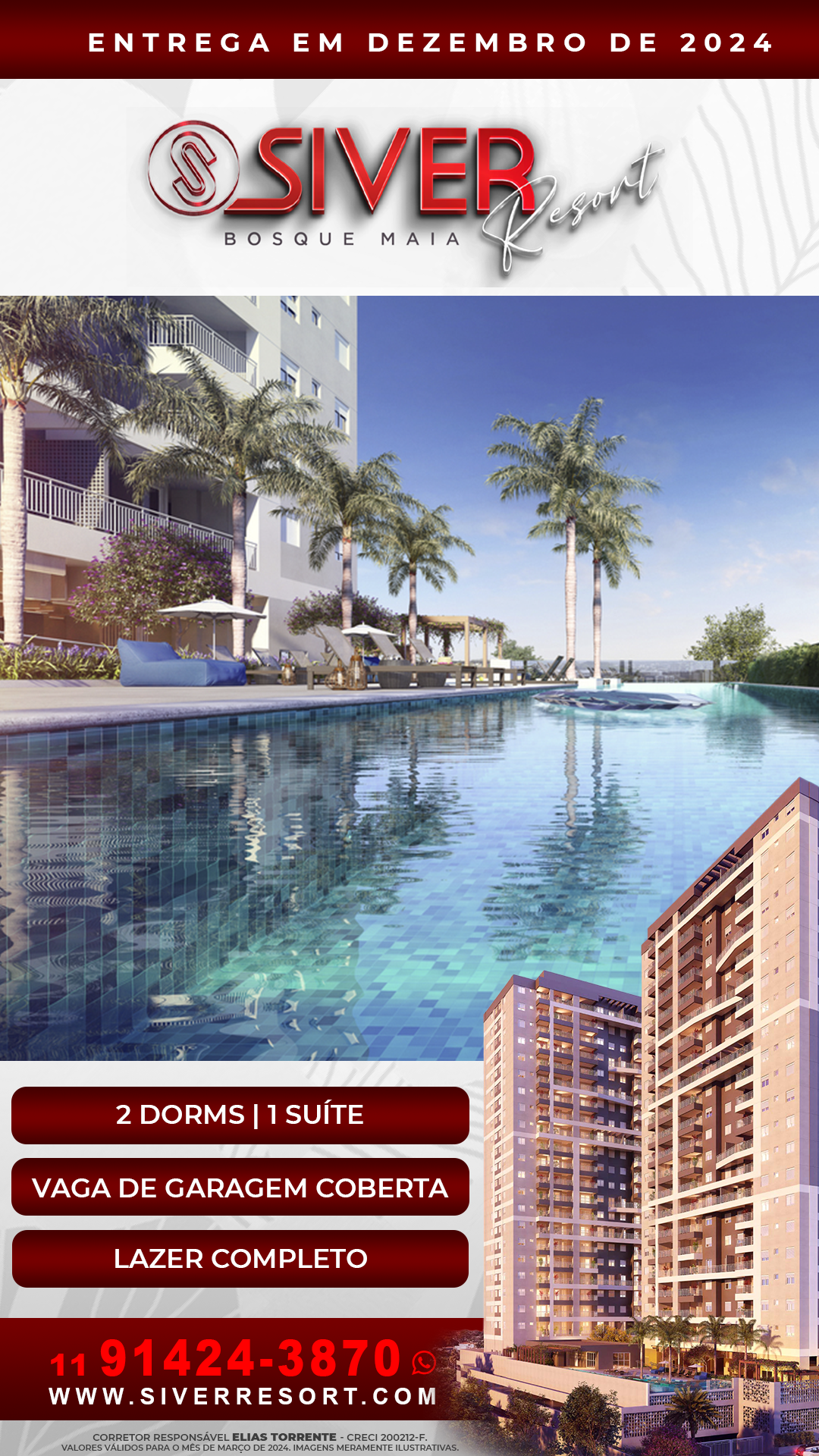 SIVER RESORT BOSQUE MAIA - APARTAMENTOS DE 61, 58 e 56 M - CLUBE COM LAZER COMPLETO AO LADO DO PARQUE SHOPPING MAIA